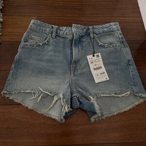 Zara Blue Frayed Jean Shorts